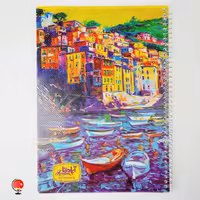 دفتر مشق 100 برگ سیمی طرح شهر آبرنگی جلد طلقی آپادانا