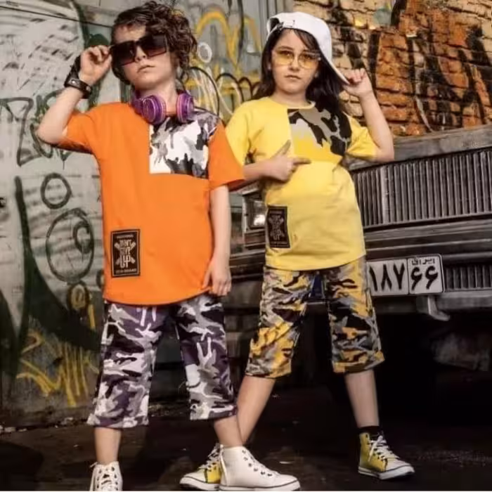  تیشرت شلوارک  پسرانه بچگانه  مدل چریکی  مناسب بیرونی 