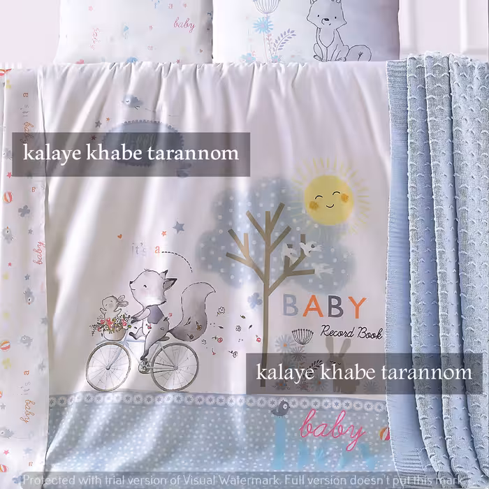 سرویس لحاف کاوردار نوزادی 5 تکه طرح روباه کتان نخ پنبه