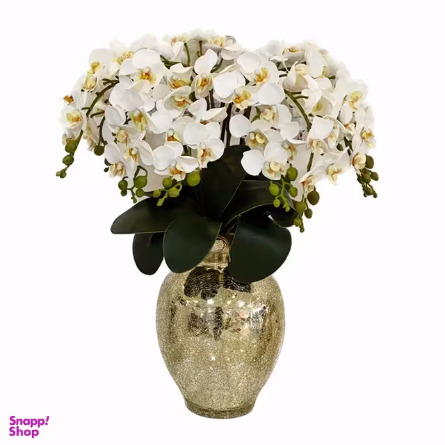 گلدان به همراه گل مصنوعی مدل ارکیده ریز سفید کد 22