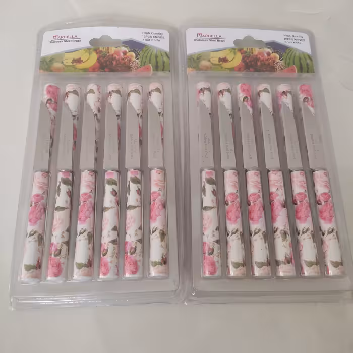 چاقو میوه خوری بسته 12 تایی مارک ماربلا (Marbella) طرح سرامیکی جنس عالی طرح گل رز.کارد میوه خوری