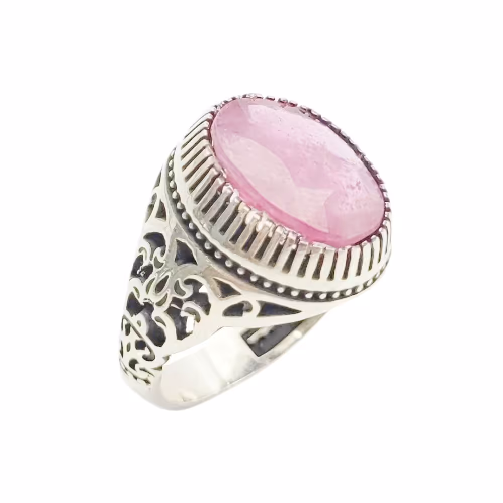 انگشتر نقره مردانه یاقوت صورتی آفریقا کد 28245