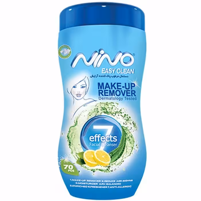 دستمال مرطب پاک کننده آرایش نینو قوطی MAKE UP REMOVER 70 عددی