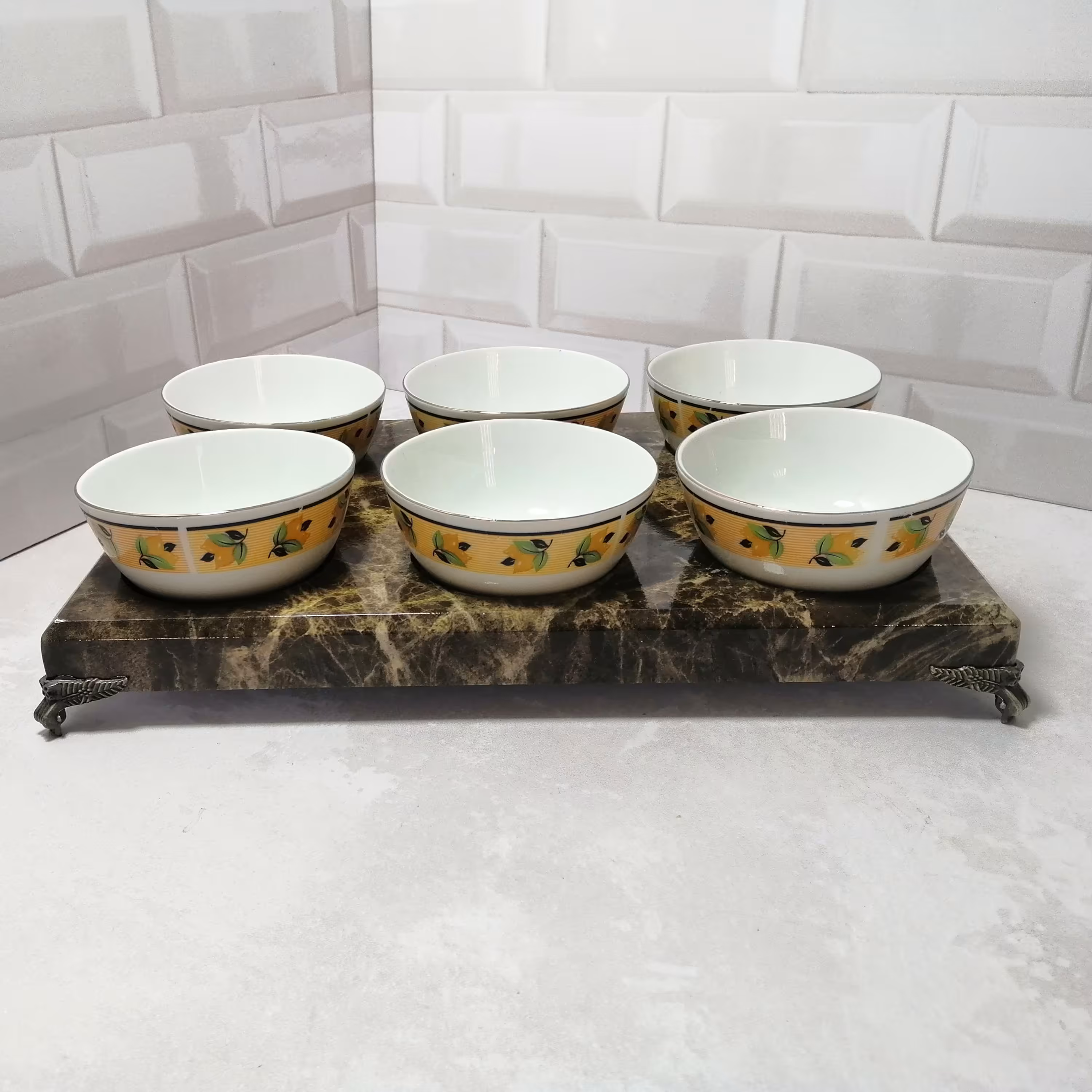 اردوخوری شش خانه زیرچوب ماستخوری 6عددی استنددار پذیرایی کاسه ماست چینی