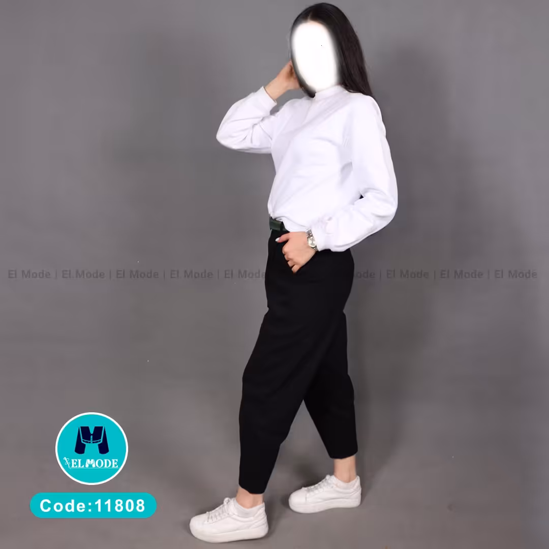 شلوار مام استایل کتان زنانه مشکی گرم بالا وارداتی دارای کمربند