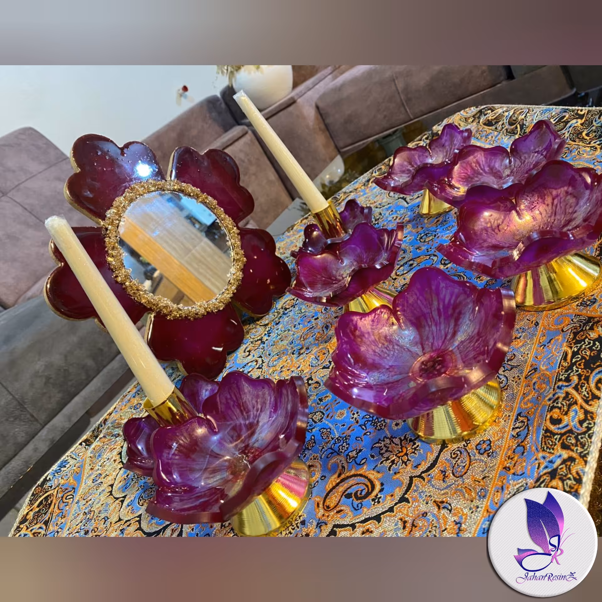 سفره هفت سین رزینی پایه دار صورتی نشکن (جهان رزینز)