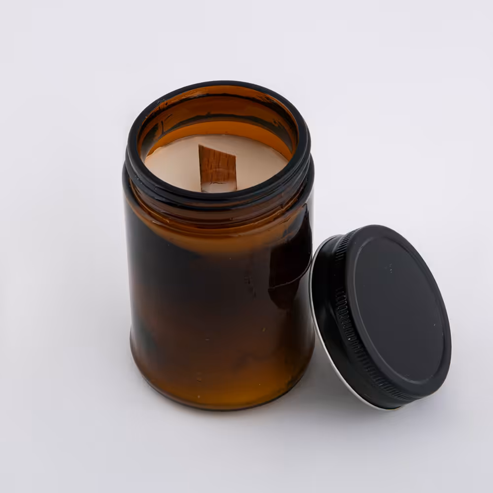 کلیز- شمع درب دار شیشه ای رستیک بلند رایحه  قهوه . وانیل