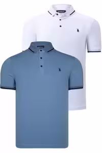 تی شرت سفید مردانه دو ست T8586 نیلی Dewberry