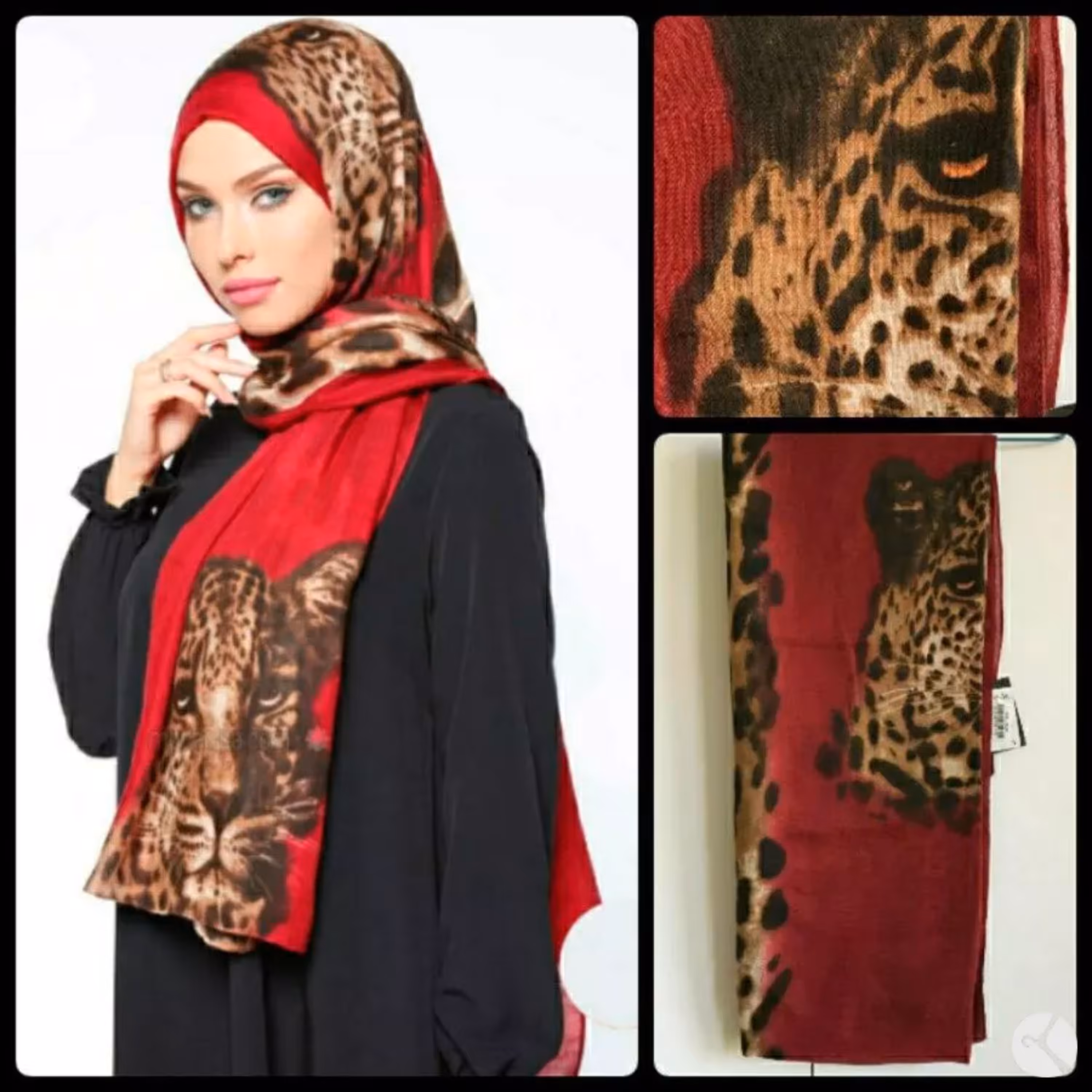 شال کشمیر ظریف زرشکی مجلسی قواره دار محصول ترکیه بافت پنبه طرح پلنگ 