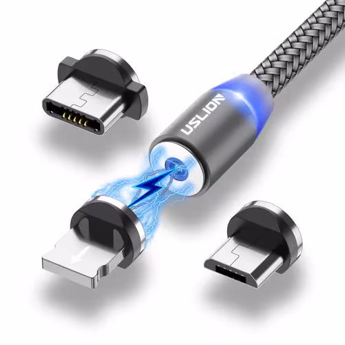 کابل شارژ مگنتی چند کاره مدل Magnetic USB Charging Cable Micro USB Type C Lighting with LED DP-S06