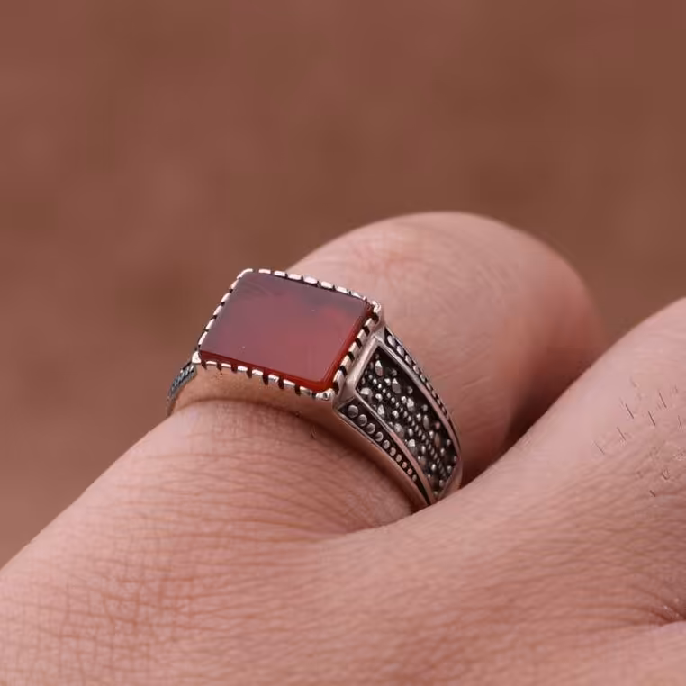 انگشتر عقیق ترک قرمز مردانه اصل ( انگشتر مردانه )