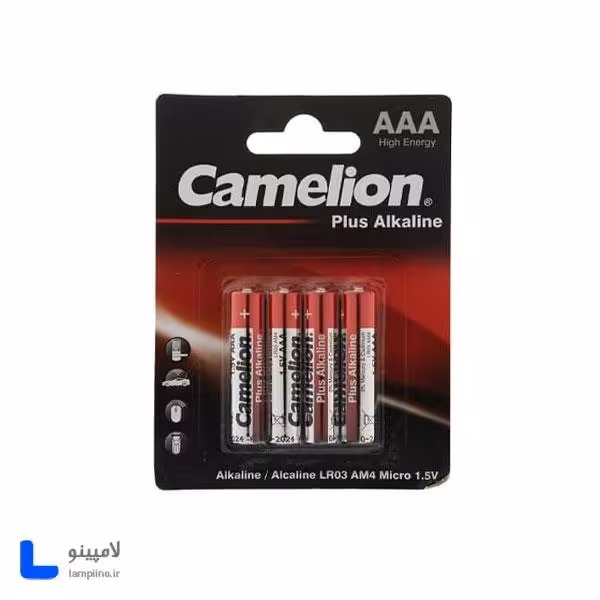 باتری نیم قلمی پلاس آلکالاین 4 تایی کارتی کملیون 1.5V AAA بسته 20 عددی