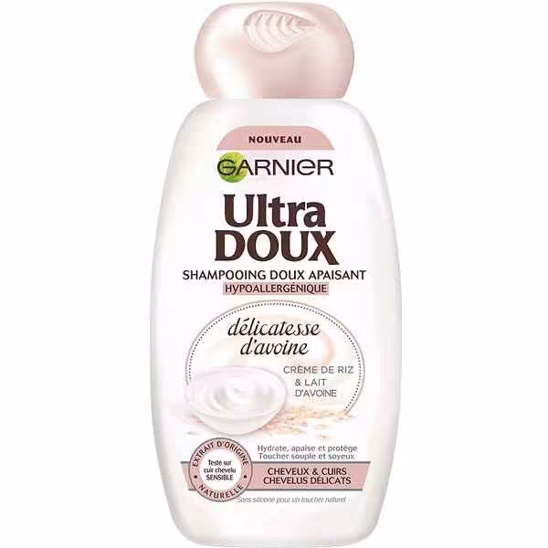 شامپو گارنیر GARNIER سری ULTRA DOUX با عصاره سبوس برنج و جوانه جو حجم 400 میل | آبرسان قوی و ضد خارش کف سر