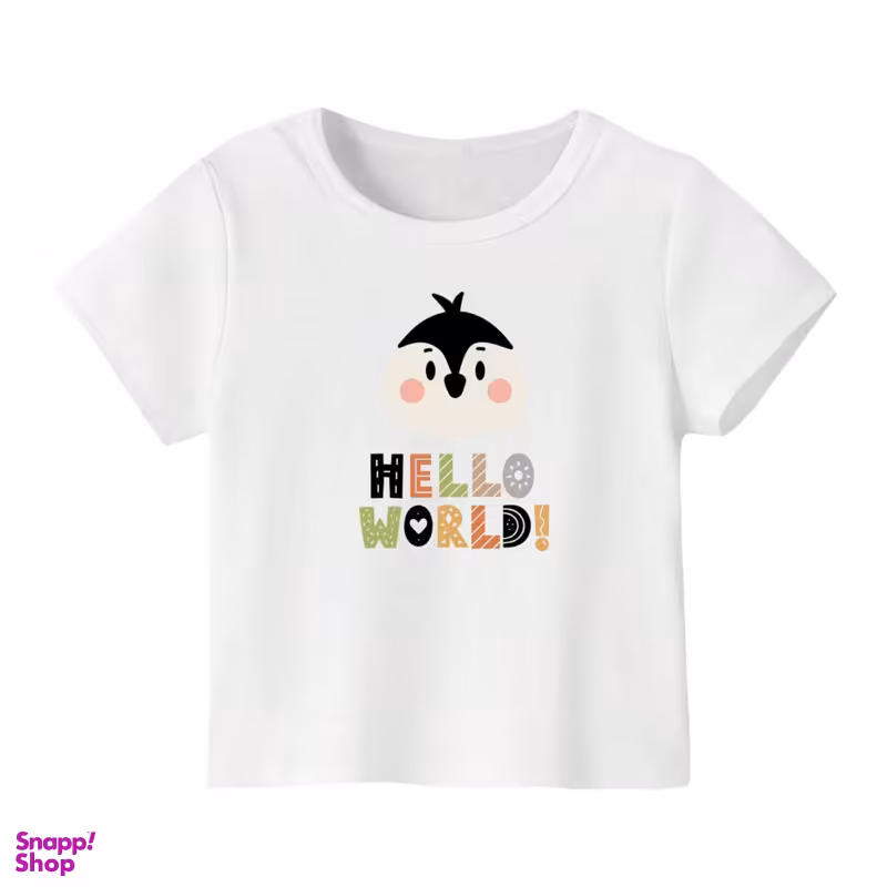 تیشرت آستین کوتاه بچگانه مدل پنگوئن سلام رنگ سفید