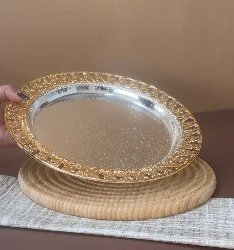 سینی استیل دور طلایی مدل گرد