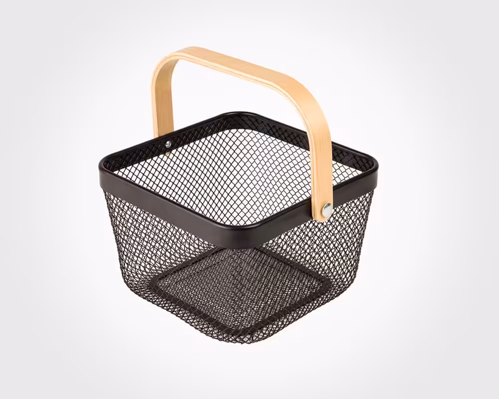 سبد فلزی مربع با دسته چوبی لیمون کد 2321
