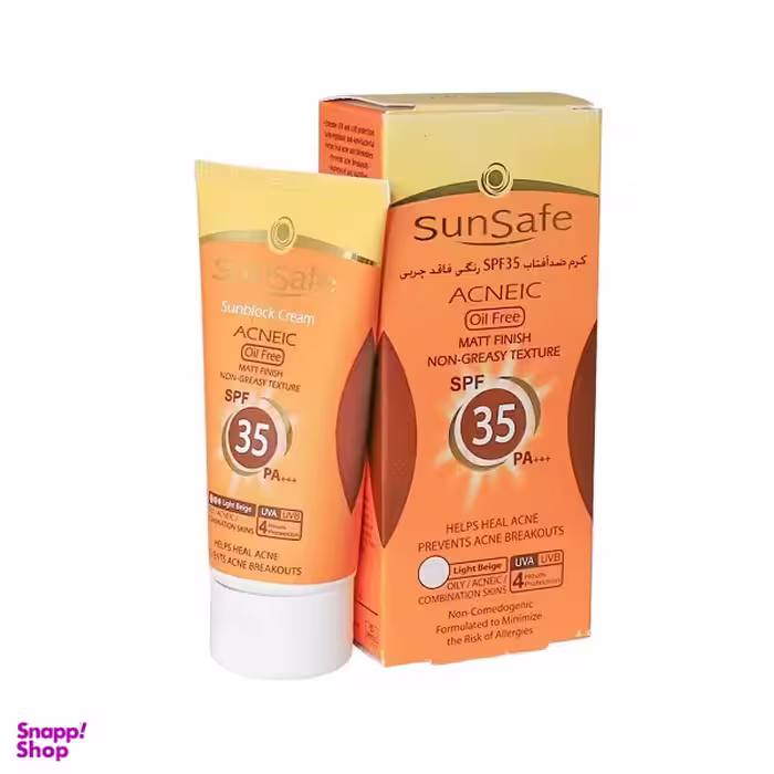 کرم ضد آفتاب رنگی Spf35 سان سیف (Sunsafe) مناسب پوست‌های چرب وزن 50 گرم