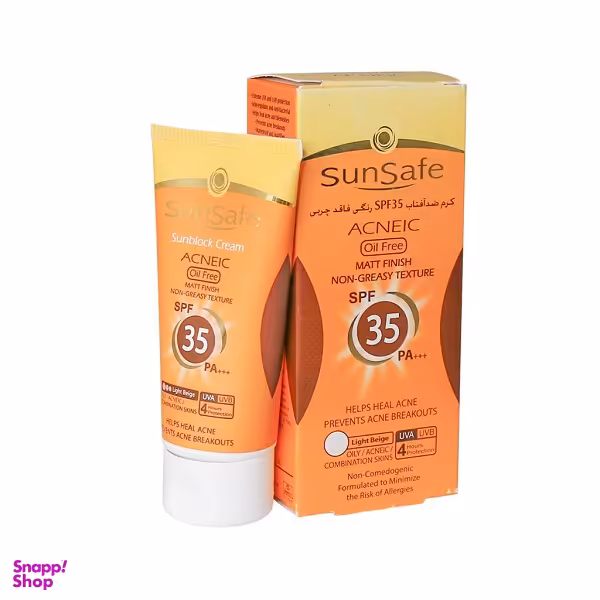 کرم ضد آفتاب رنگی Spf35 سان سیف (Sunsafe) مناسب پوست‌های چرب وزن 50 گرم