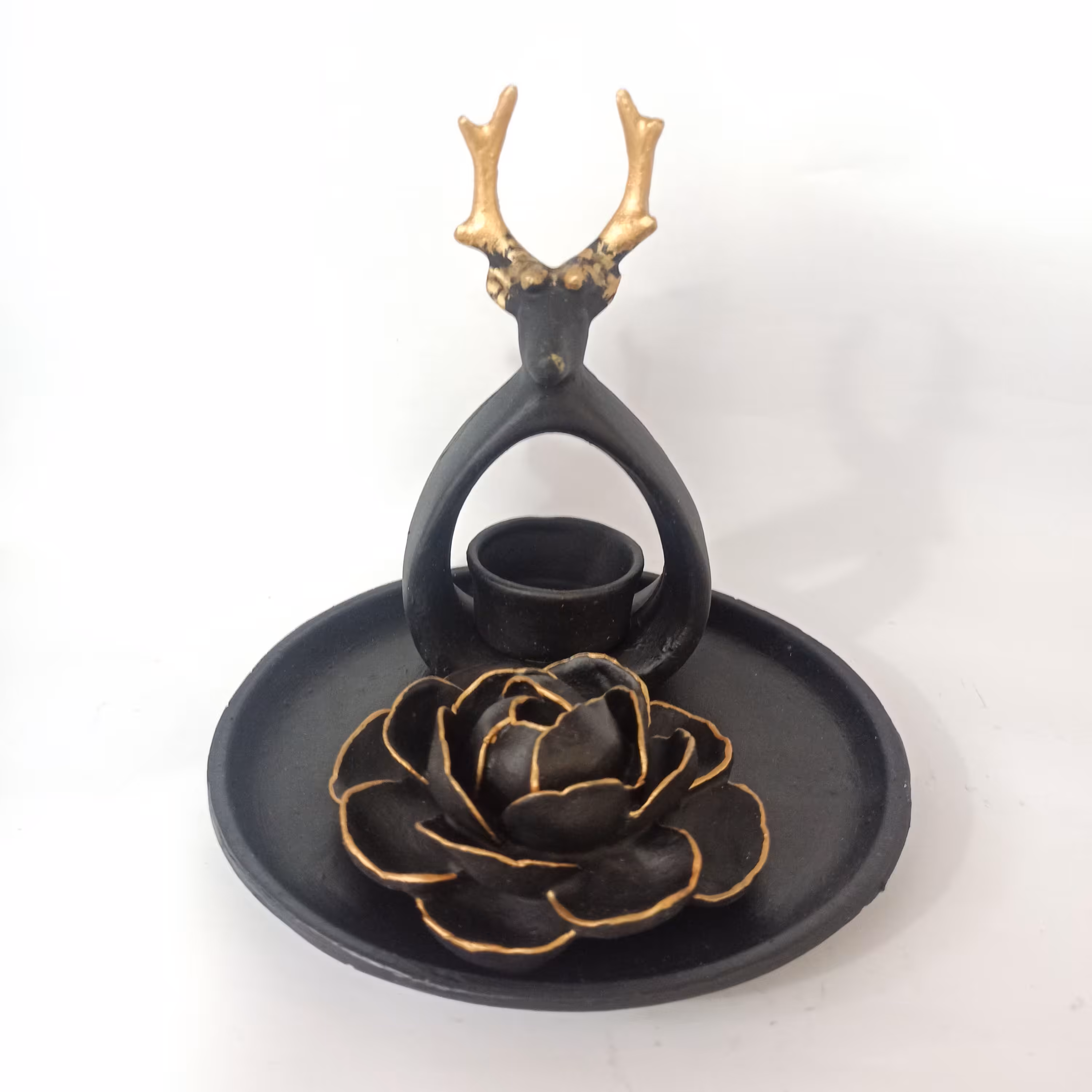 ست 3 تکه جاعودی و جاشمعی مدل گوزن مشکی کد 217