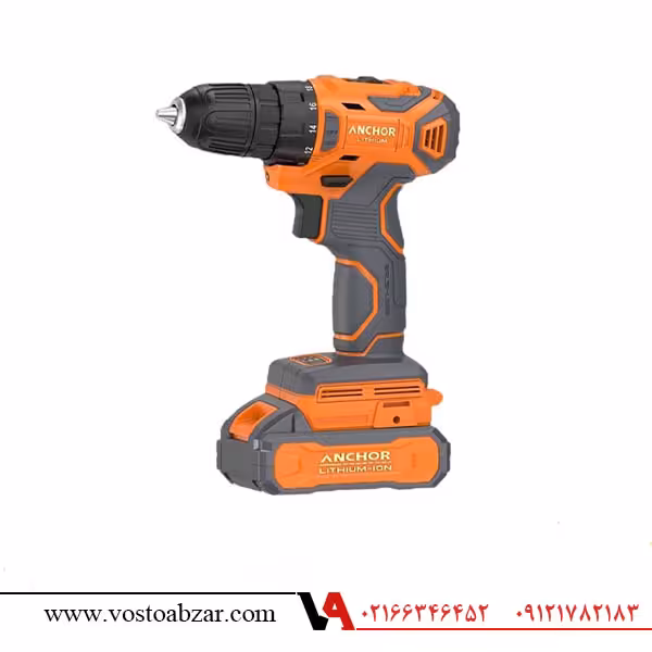 دریل چکشی شارژی 20 ولت 2 آمپر براشلس تک باطری آنکور مدل DCE15