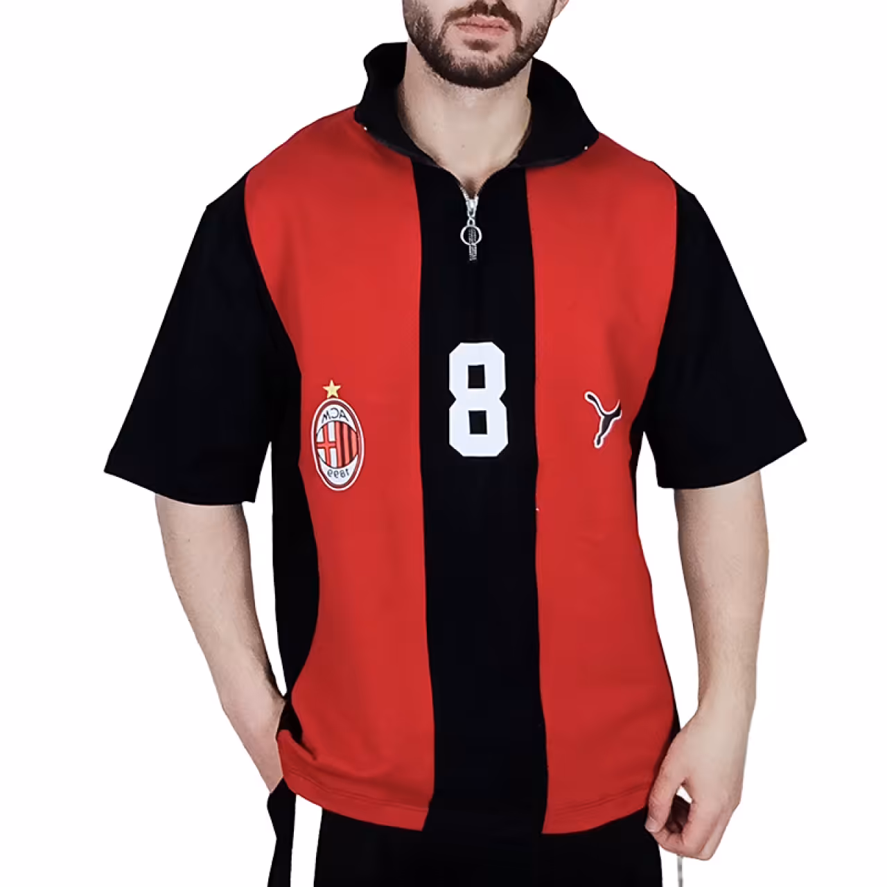 تیشرت آستین کوتاه مشکی قرمز طرح میلان