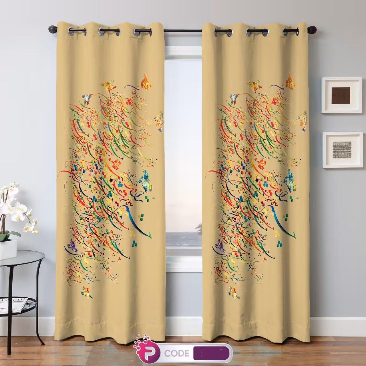 پرده چاپی  پانچ  طرح   خط نوشته (نستعلیق)  کد 3012