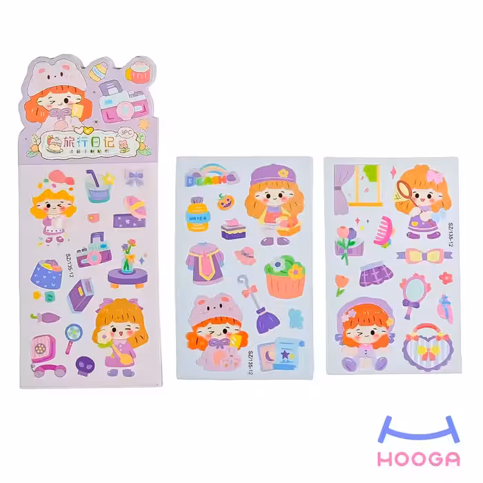 استیکر فانتزی شفاف 3 ورقی سری دختر کوچولو طرح 1