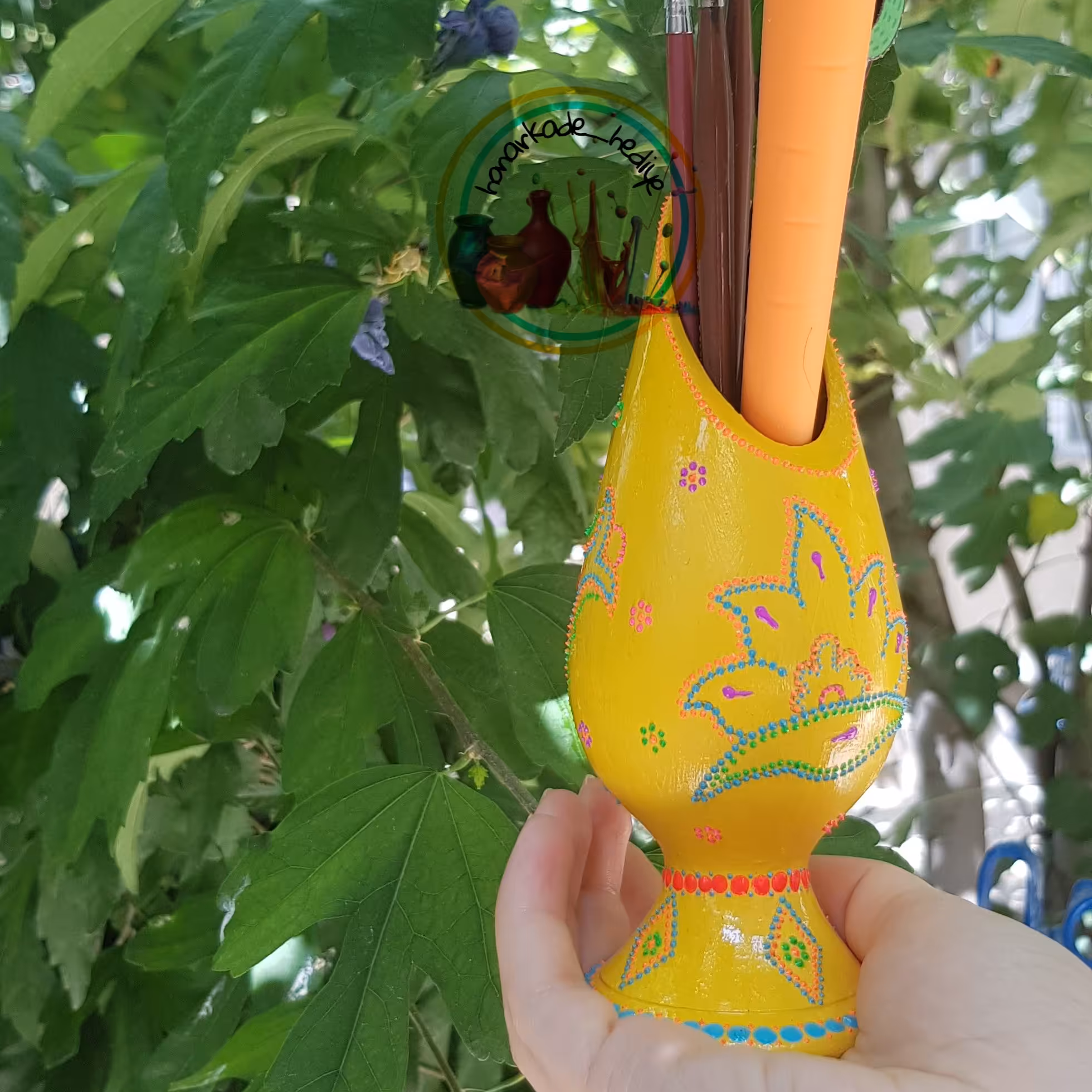 جاقلمی سفالی نقطه کوبی زرد