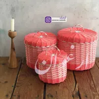 ست سبد دستبافت ارغوان  مدل گردو مجموعه 3 عددی 