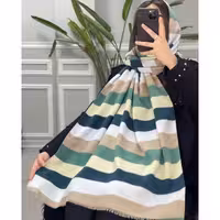 شال موهر راه راه سبز خاکی