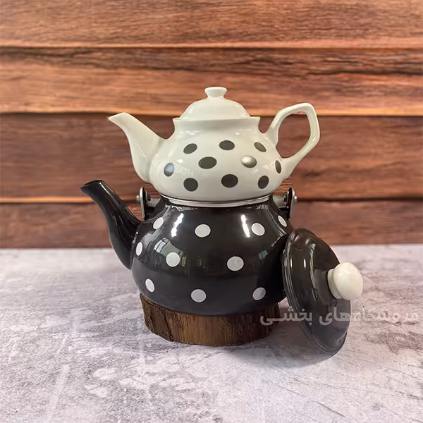 ست کتری و قوری لعابی مدل خالدار