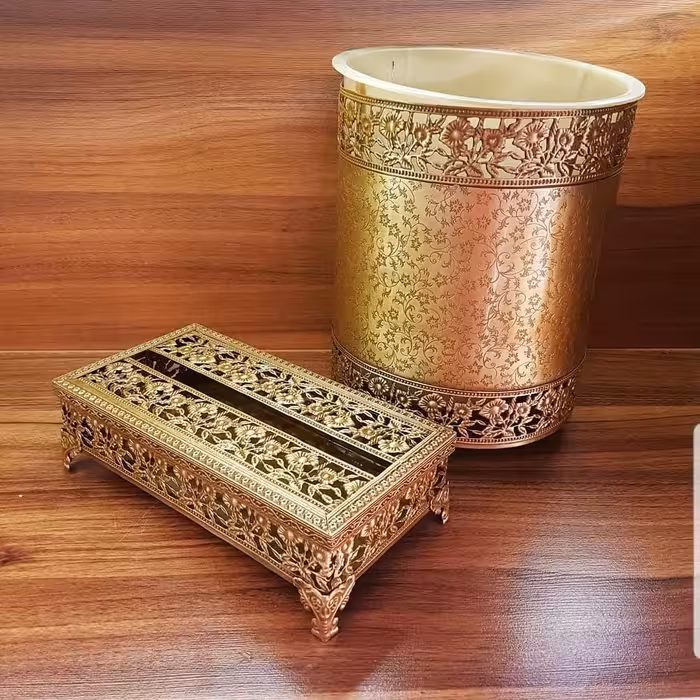 سطل و دستمال گل درشت (سطل زباله _ جای دستمال _ پذیرایی_ آنتیک)