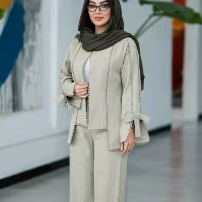 ست مانتو شلوار کراش با نوار دندون موشی