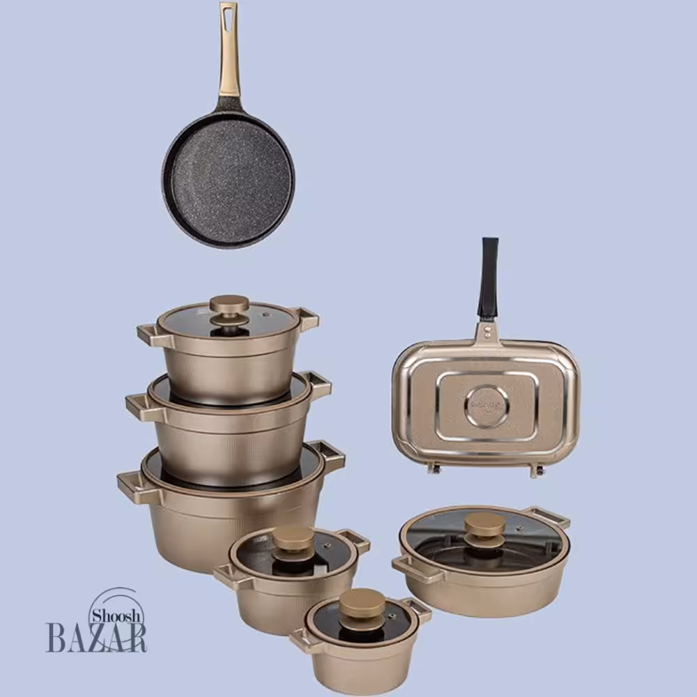 سرویس قابلمه 15 پارچه بژ مدل دیاموند یونیک کد 8524