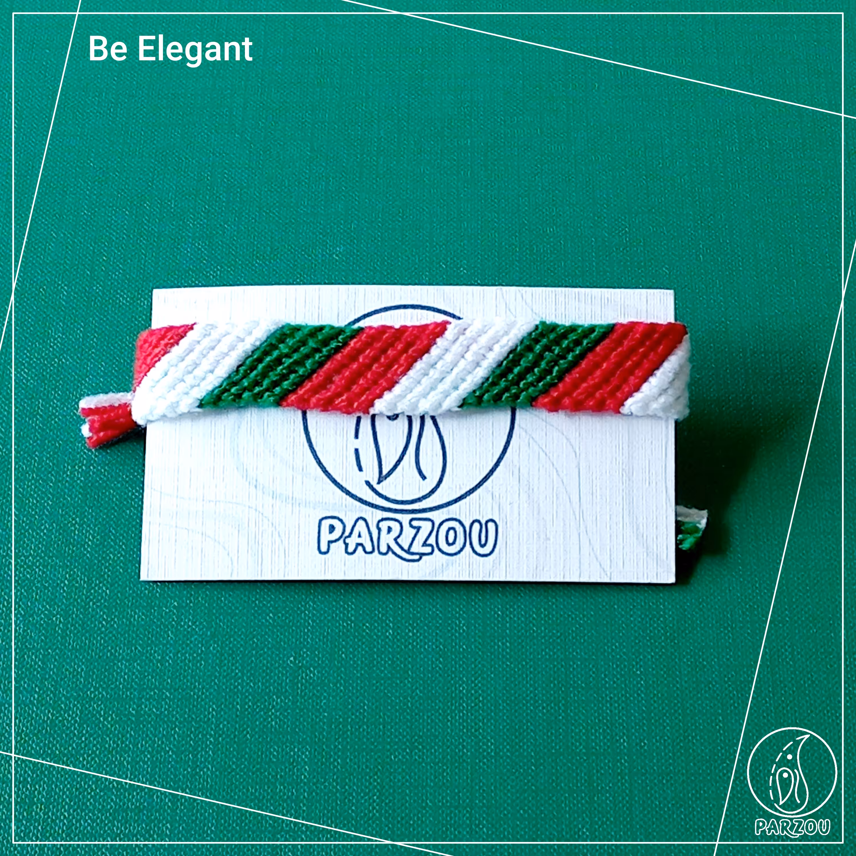 دستبند دوستی سبز و سفید و قرمز