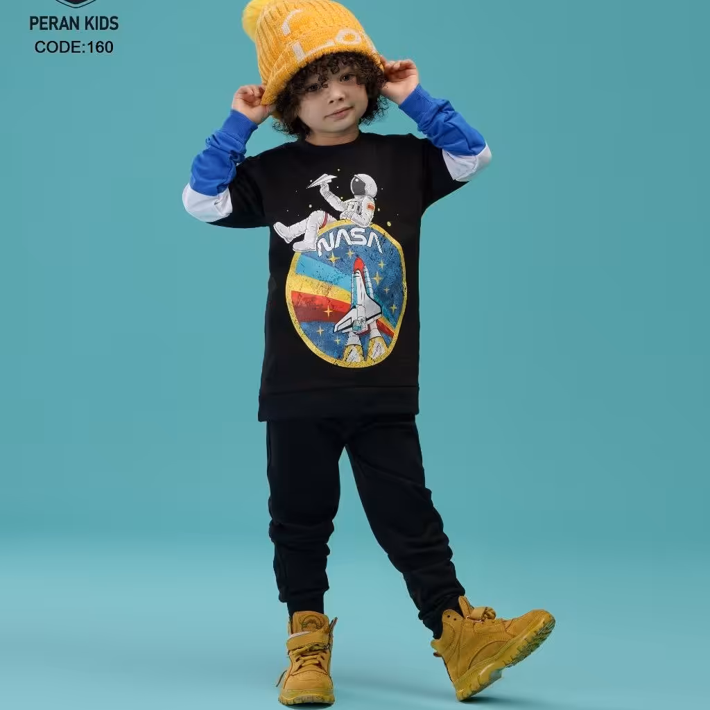 بلوز شلوار پسرانه چاپ فضانورد ناسا 