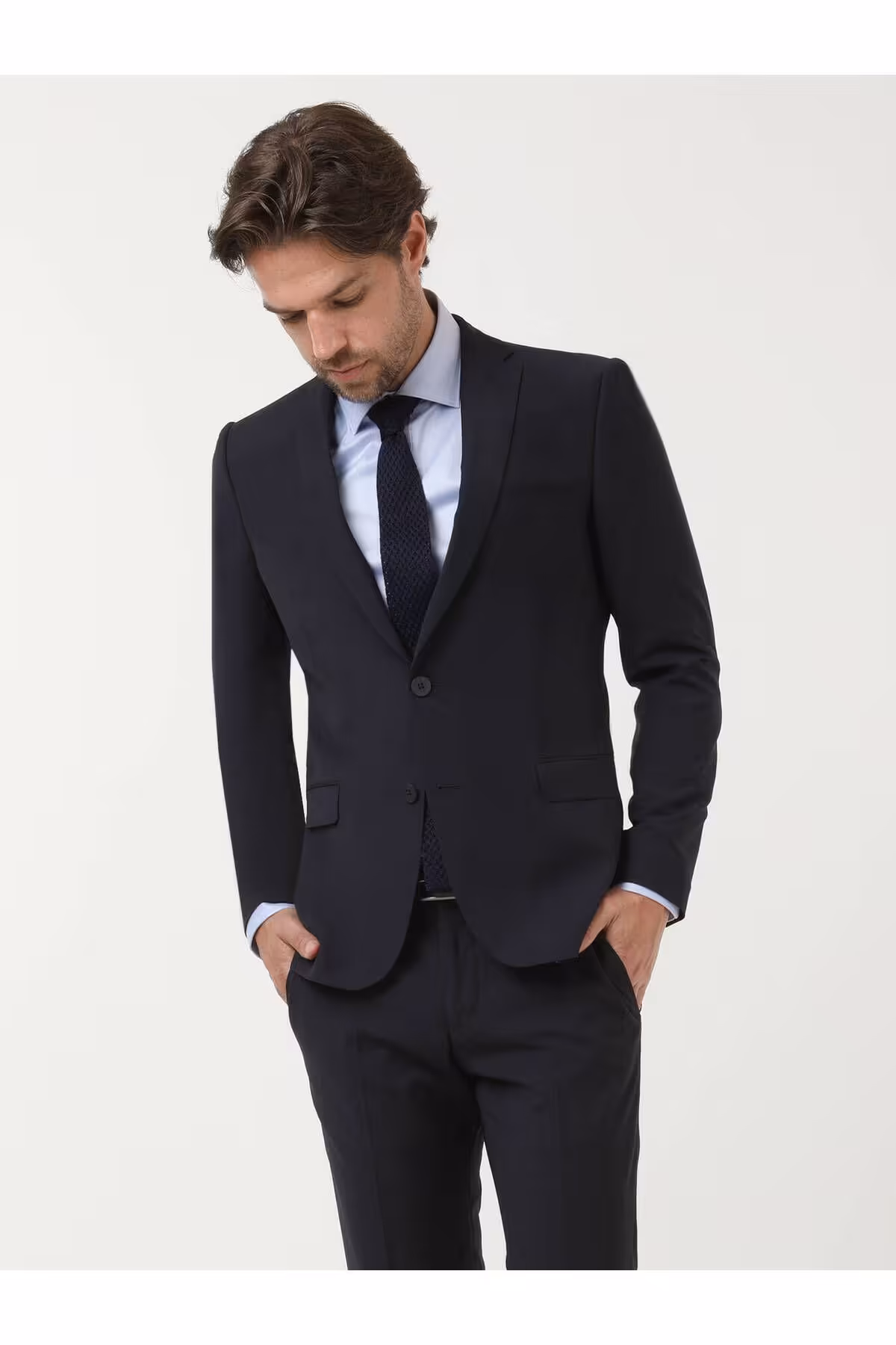 کت وشلوار آبی مردانه اظهارات شکاف تک کلان مونا متناسب با پشم مخلوط پایه 6 قطره کلاسیک Kip