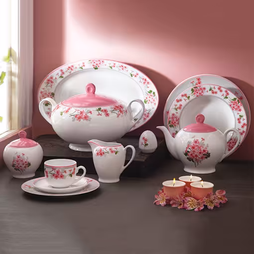 سرویس چینی زرین ایتالیا اف یاس صورتی 12 نفره 102 پارچه (توقف تولید)*