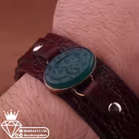 دستبند عقیق سبز خطی نقش زیبا رضا  چرم گاوی طبیعی
