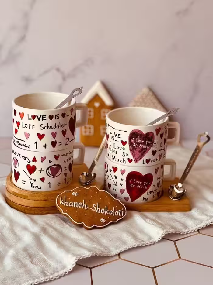 فنجون زیر چوبی قلبی زمینه سفید