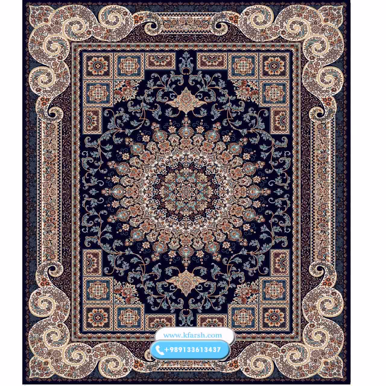 فرش ماشینی طرح فروهر زیبا (زمینه سرمه ای)