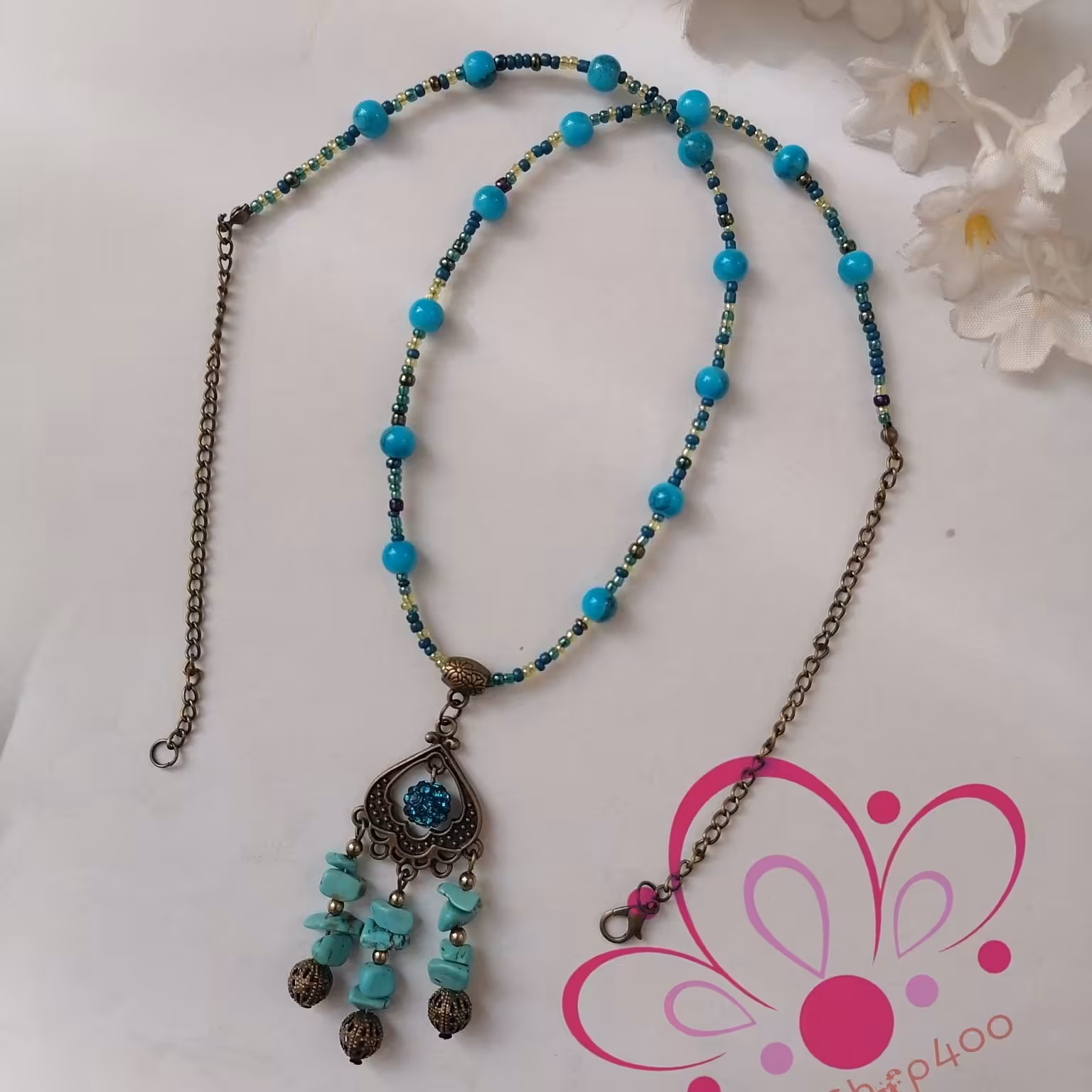 گردنبند دستساز فیروزه نامنظم 