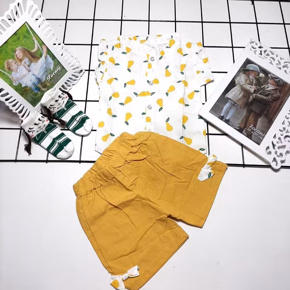 حراج ست دخترانه بلوزوشورت کتان مناسب 1تا2سال ارسال رایگان