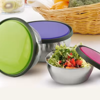 ظرف غذای استیل سه تکه درب رنگی