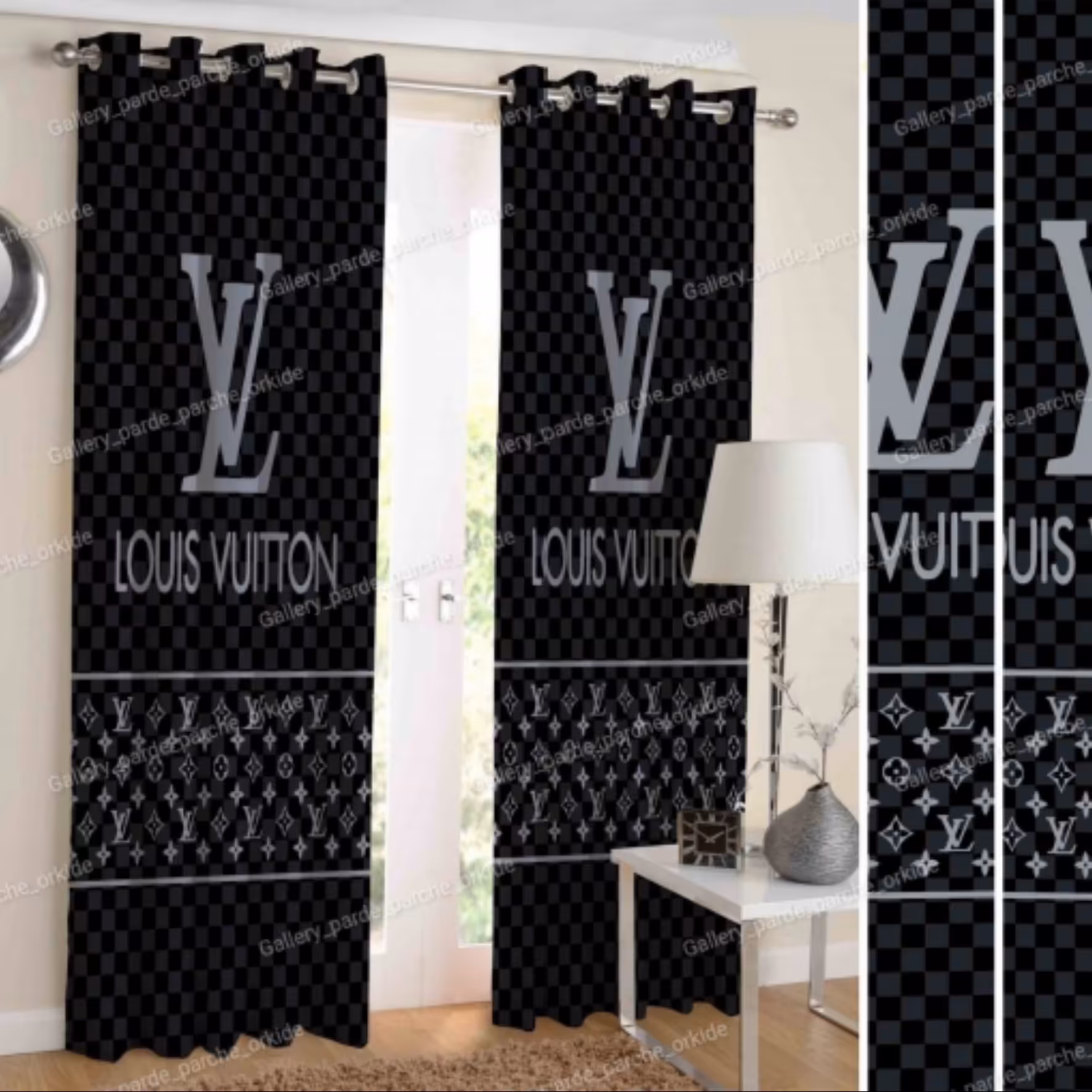 پرده چاپی طرح برند3 پانچ  پارچه کتان هازان.چاپ برروی سایر پارچه ها مانند مخمل کالیفرنیا و جاسمین   و ... امکان پذیر است.