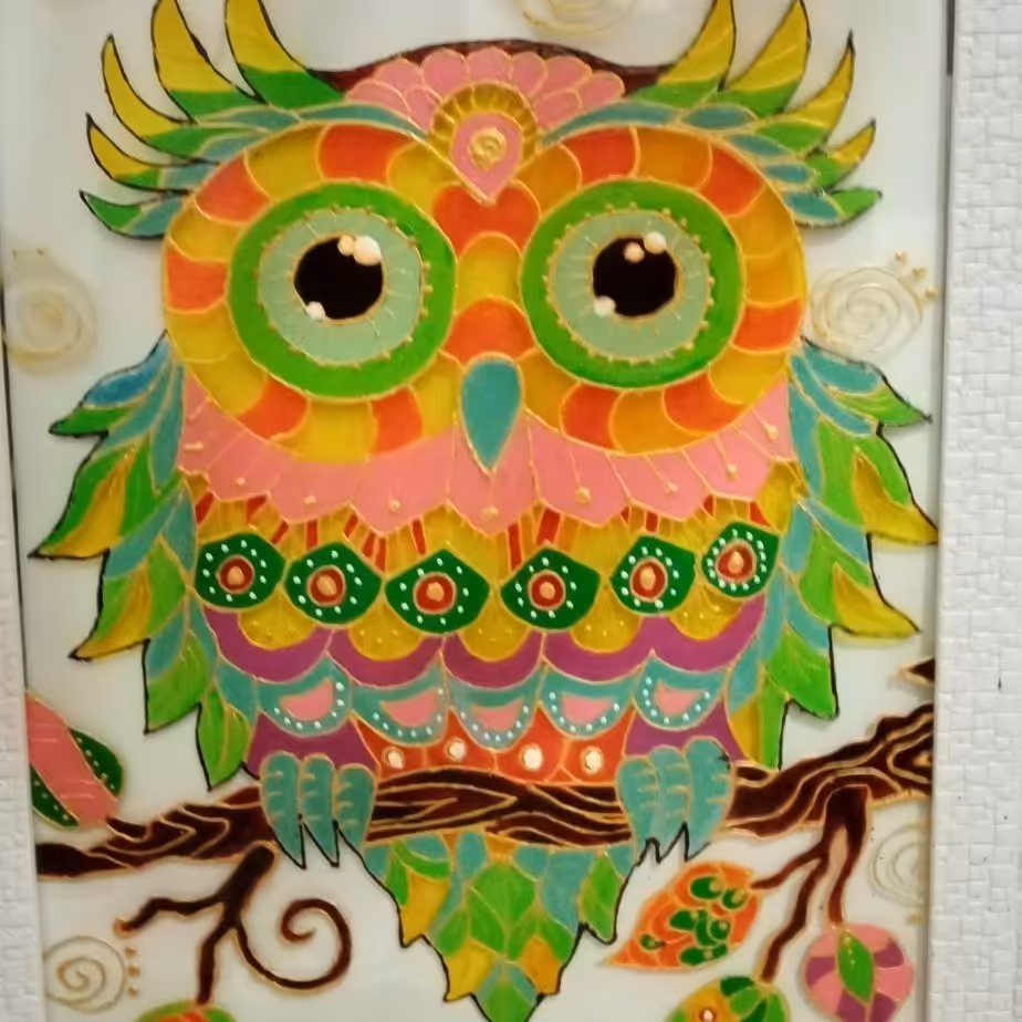 ویترای روی  شیشه طرح جغد سایز 30در40