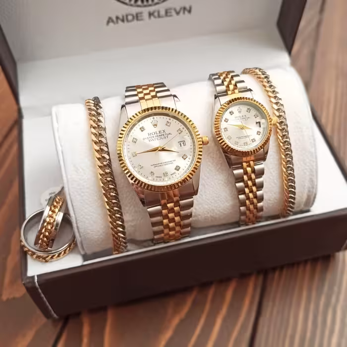 ست ساعت و دستبندو حلقه مردانه و زنانه رولکس در رنگبندی