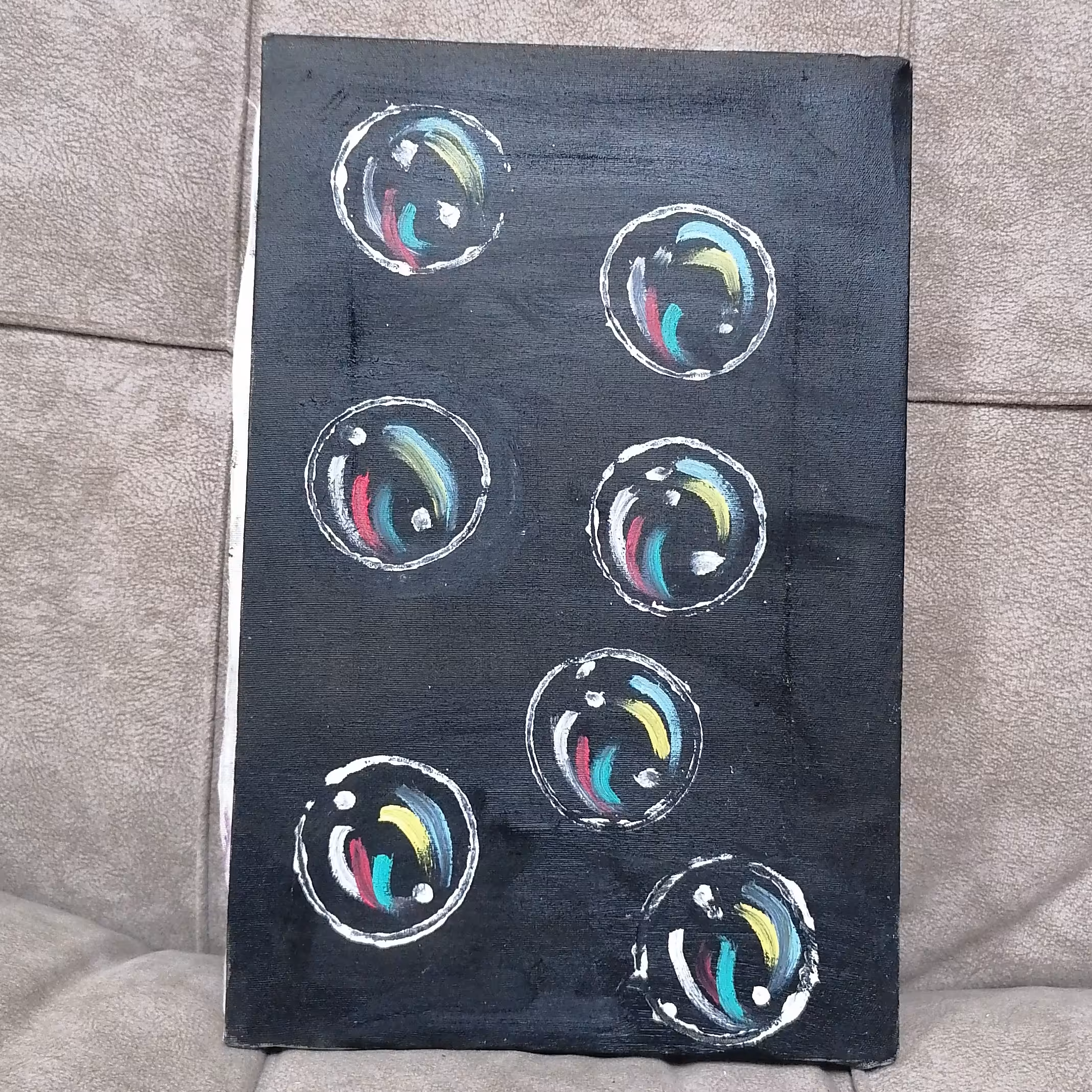 تابلو نقاشی رنگ روغن حباب در زمینه مشکی. سایز 20در30