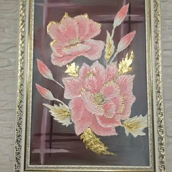 تابلو گل بر جسته با خمیر تکسچر  و رنگ اکرلیک البته بدون قاب