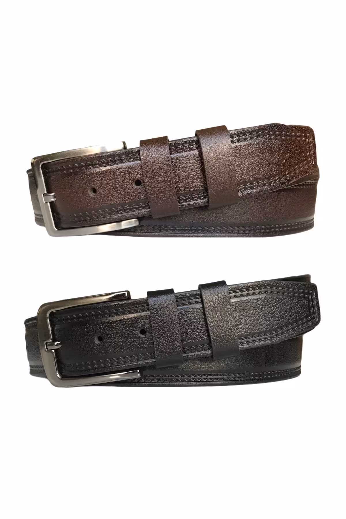 کمربند چند رنگ مردانه و زنانه ست چرم با کیفیت اصلی 2 تایی طرح دار مشکی قهوه ای 4 سانتی متر GoDeri